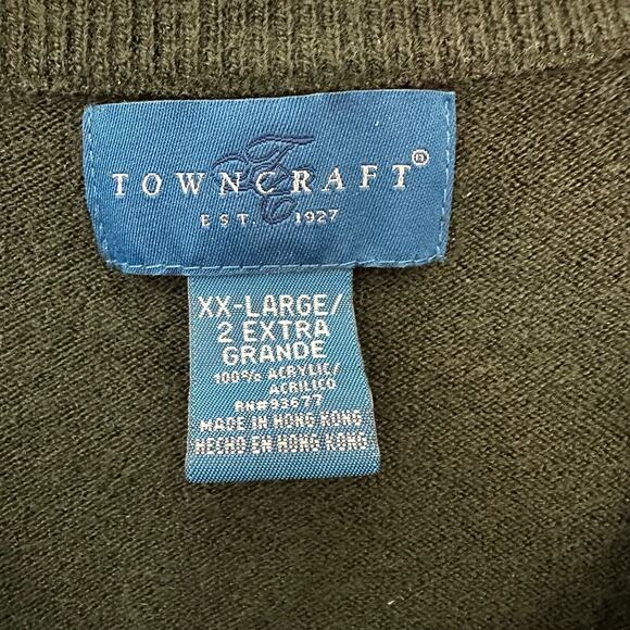 Towncraft Vintage Mens Sweater Vest Dark Green V Neck 2XL Grandpa Y2K Soft - Picture 2 of 4